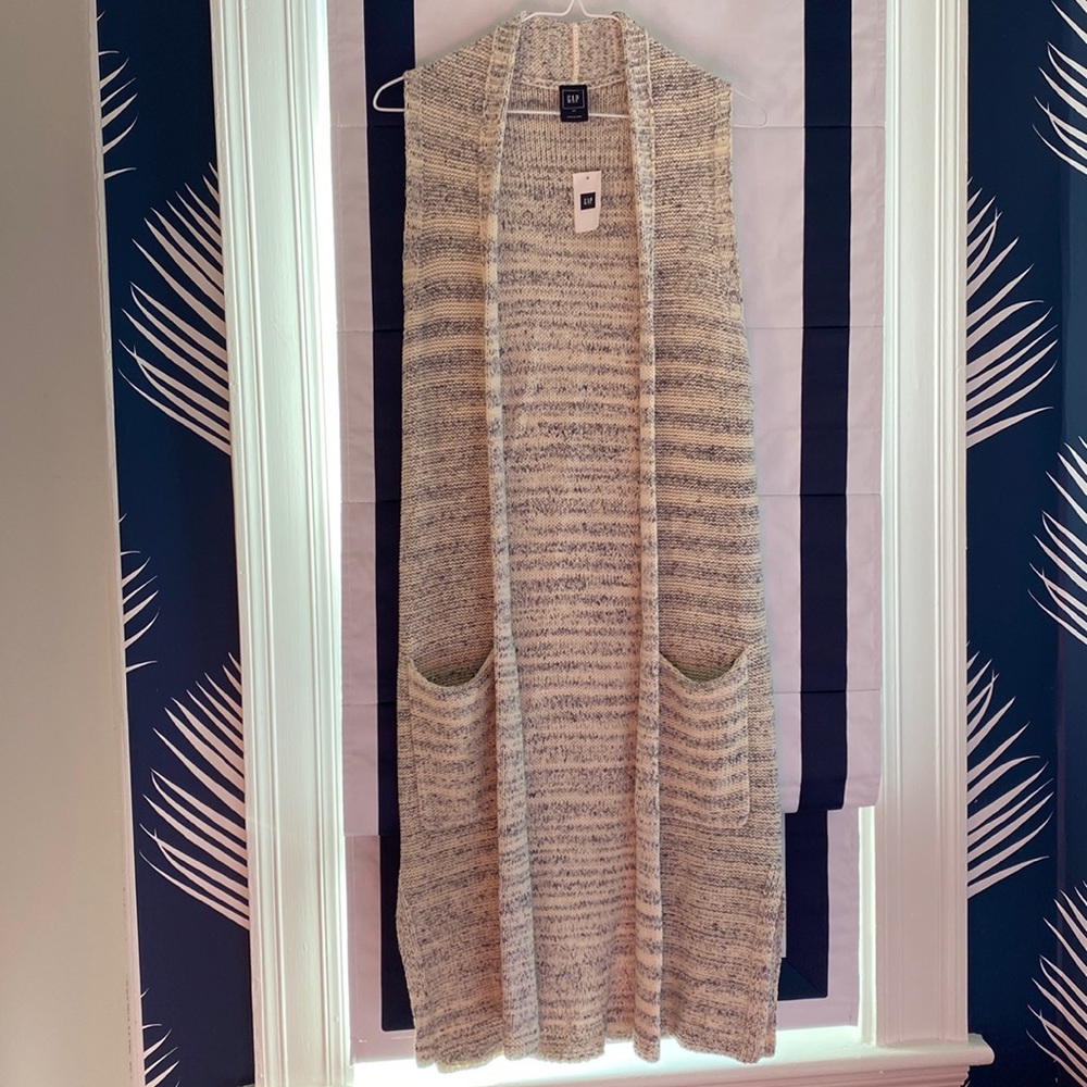 NWT GAP long cardigan marbled blue & white with side slits size XS